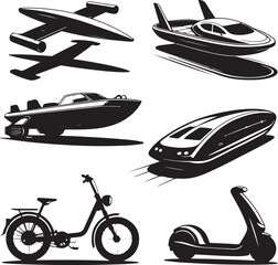 Futuristic Transport Vehicle Silhouettes Collection