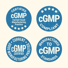 Round GMP certified badge for current good manufacturing practice labels