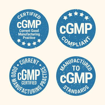 Round GMP certified badge for current good manufacturing practice labels