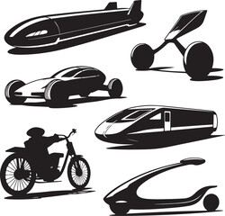 Futuristic Transport Vehicle Silhouettes Collection