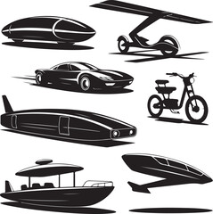 Futuristic Transport Vehicle Silhouettes Collection