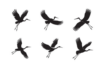 Obraz premium Flat Style Stork Flying Bird Silhouette Collection