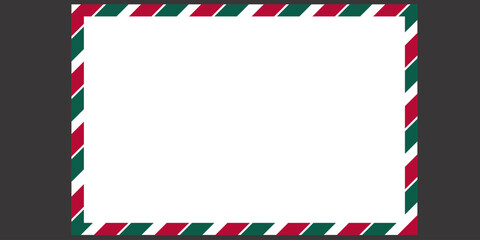 Christmas Envelope with framed images and stripes.International vintage letter border.  Empty classic postal frame. Vector illustration. Red and white diagonal stripes background vector illustration. 