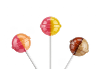 Colorful lollipops on white sticks candy sweets isolated on a transparent background