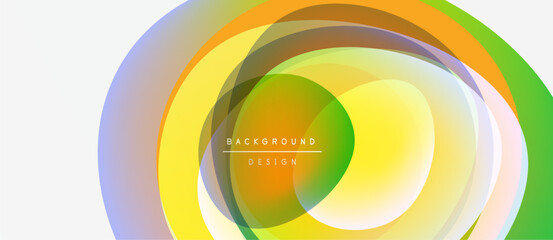 Obraz premium Abstract colorful layers create dynamic circular design. Gradient hues blend, forming modern visual element. Background features text.