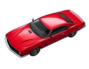 Top-Down View of 3D Red Car, Minimalist Style, Isolated on Transparent Background