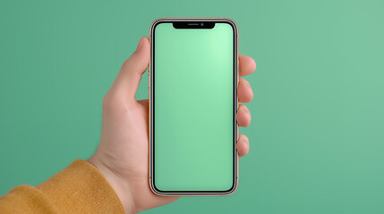 グリーン背景でスマートフォンを持つ手