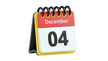 Calendar Showing December 4th Isolated on White