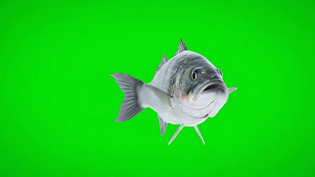 Realistic 3D rendered fish swimming in clear bright green screen background studio lighting