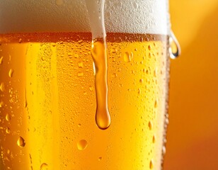 Close-Up of Cold Beer Glass with Condensation Dripping Down