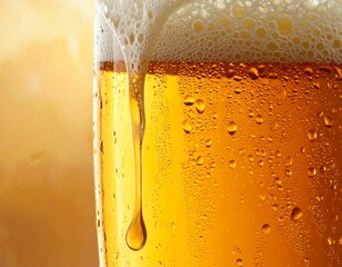 Close-Up of Cold Beer Glass with Condensation Dripping Down