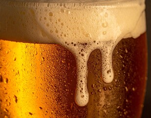 Close-Up of Cold Beer Glass with Condensation Dripping Down