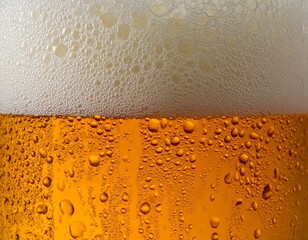 Close-Up of Cold Beer Glass with Condensation Dripping Down