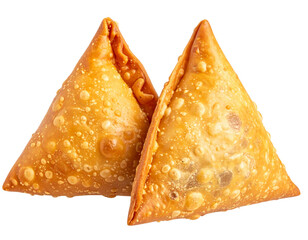 Two Samosas Slightly Overlapping, Angled Side View, Isolated on Transparent Background (2)