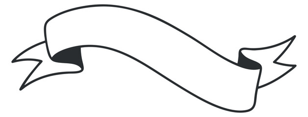A decorative ribbon banner in clean black and white outline vector style, ideal for announcements and branding