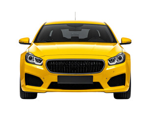 Yellow Car Front View with Clean Studio Lighting, Isolated on White Background
