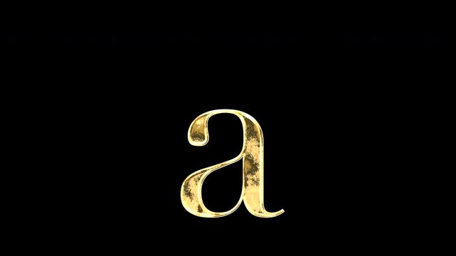 Gold lowercase alphabet &ldquo;a&rdquo;, Serif, light reflecting and patterns shifting, alpha channel