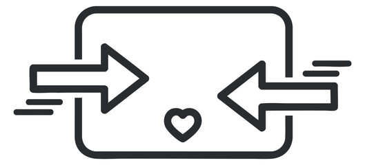 A heart symbol with arrows indicating transfer or exchange in a minimalist outline vector style, suitable for communication and relationship themes