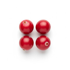 four perfect red cranberries positioned at the four corners of an imaginary square. The unique element is the intentional, balanced negative space