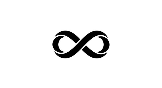 Elegant black infinity symbol on a crisp white backdrop creating a sense of timelessness