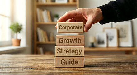 Business Strategy Development with Wooden Blocks Showing Corporate Growth and Planning