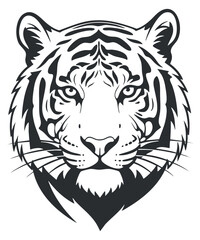 Obraz premium A stylized tiger head in black and white vector style, suitable for logo design and wildlife-themed projects