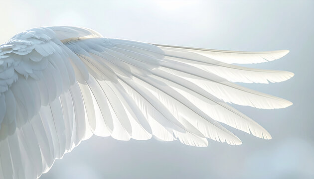 Wing of Grace: An artistic portrayal of a single, immaculate wing, showcasing the delicate elegance of nature. The feathers gently catch the light, exuding an aura of purity and serenity.