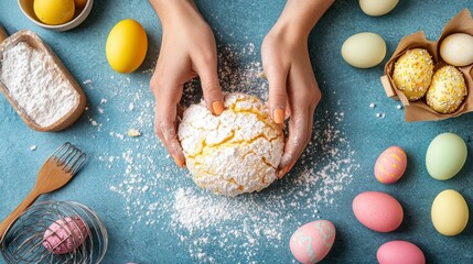 Delicious Homemade Easter Pastries and Colorful Egg Decorations for Holiday Celebration Feast