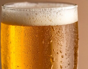 Close-Up of Cold Cider Glass with Condensation Dripping Down