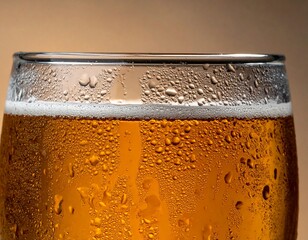Close-Up of Cold Cider Glass with Condensation Dripping Down