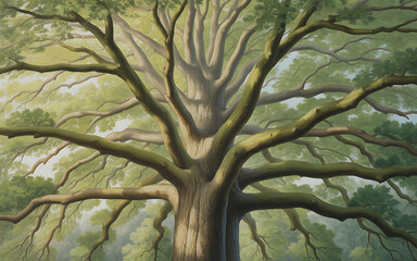 Oak Tree Canopy in Sunlight isolated on a transparent background