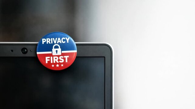 law restriction policy concept. Privacy badge on a laptop screen emphasizes data security.