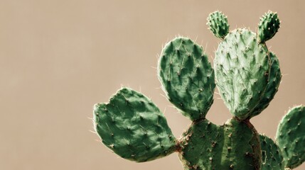 Green prickly pear cactus with spikes
