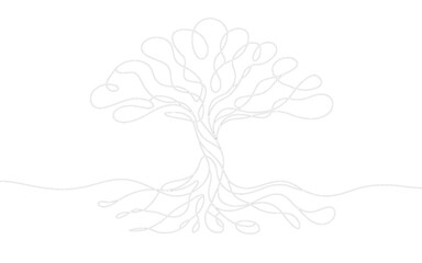 Minimalist Single Line Tree of Life isolated on a transparent background