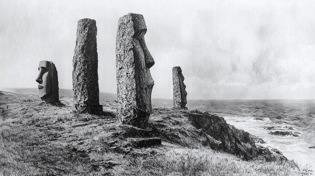 Easter Island Moai Statues by the Sea rapa nui stone statues Image