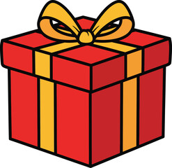 Red gift box with yellow ribbon simple flat vector