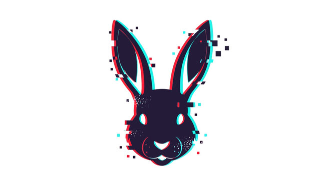 Glitch art illustration of a stylized rabbit head with digital distortion effect showcasing modern