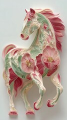 Floral Horse in Quilling Style &ndash; 3D Paper Art Illustration. Ideal for decor, design, editorial use, and creative projects.