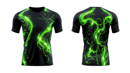Modern t-shirt design with glowing green pattern for sportswear or gaming apparel
