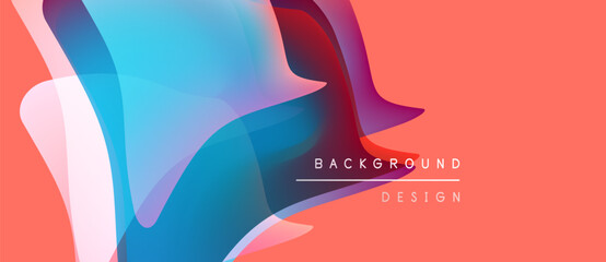 Obraz premium Abstract fluid shapes overlap, creating vibrant color gradients. Peach background complements blue, red, purple hues. Modern design element.