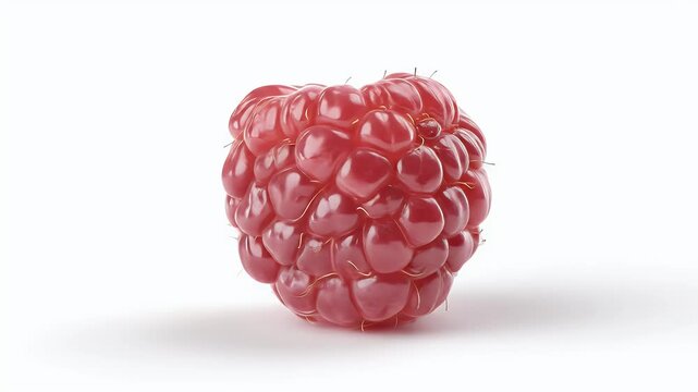 Close up of a fresh, ripe raspberry on a white background.