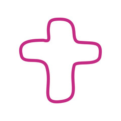 Fototapeta premium Minimalist pink cross shape on a stark black background abstract symbol