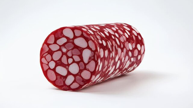 Close-up of a delicious salami sausage on a white background.