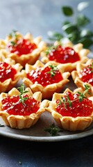 a festive plate of mini catalan tarts, perfectly presented with brie and cranberry jam on top