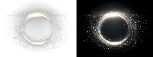 glowing particle circle, light dust, twirl design element, isolated on transparent background for elegant overlay PNG design