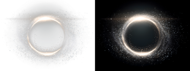 glowing particle circle, light dust, twirl design element, isolated on transparent background for elegant overlay PNG design