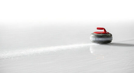 Curling stone sliding on ice surface isolated on white background