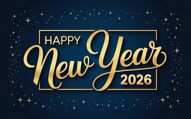 Golden Happy New Year 2026 text with stars