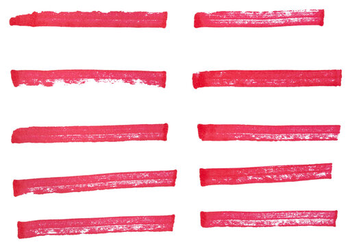 Set of red hand drawn marker pen stroke line transparent background design element doodle scribble underline