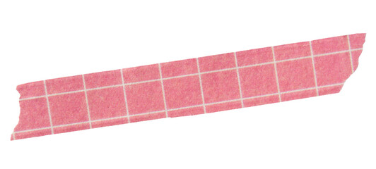 Ripped torn paper adhesive red grid pattern washi tape on transparent background
